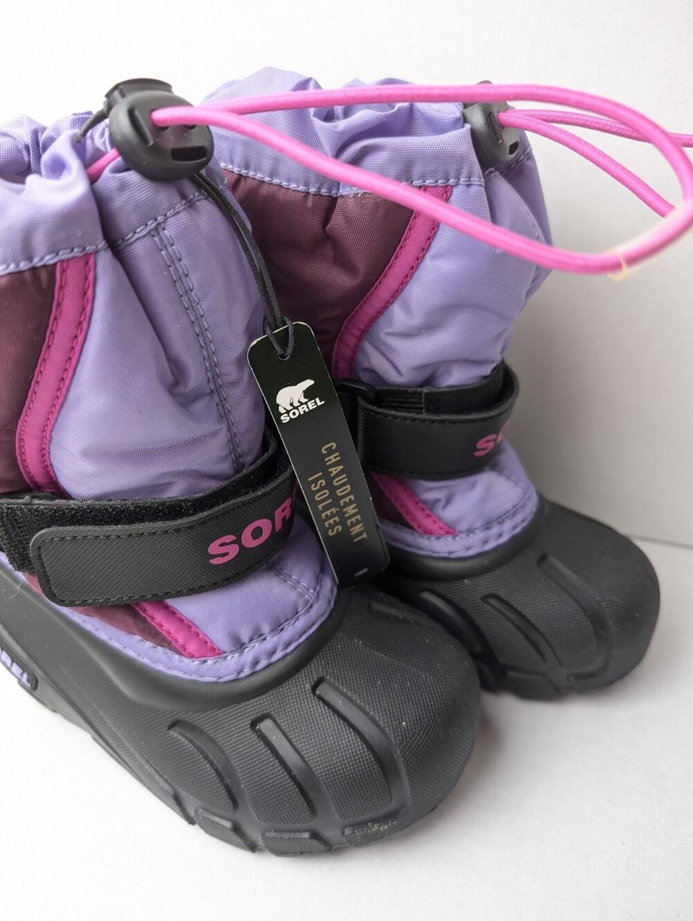Sorel Flurry Youth Girls Size 8 Winter Snow Boots Black & Purple, New